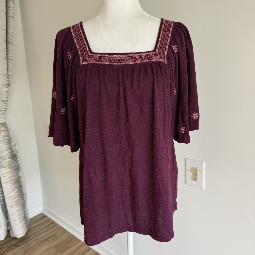 J.jill Pullover Tunic Top Women Plums Burgundy Cotton Blend  Vacation Resortwear